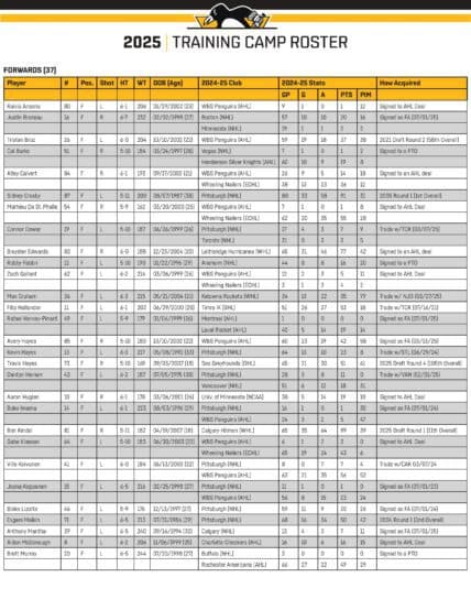 2025 Penguins Training Camp Roster