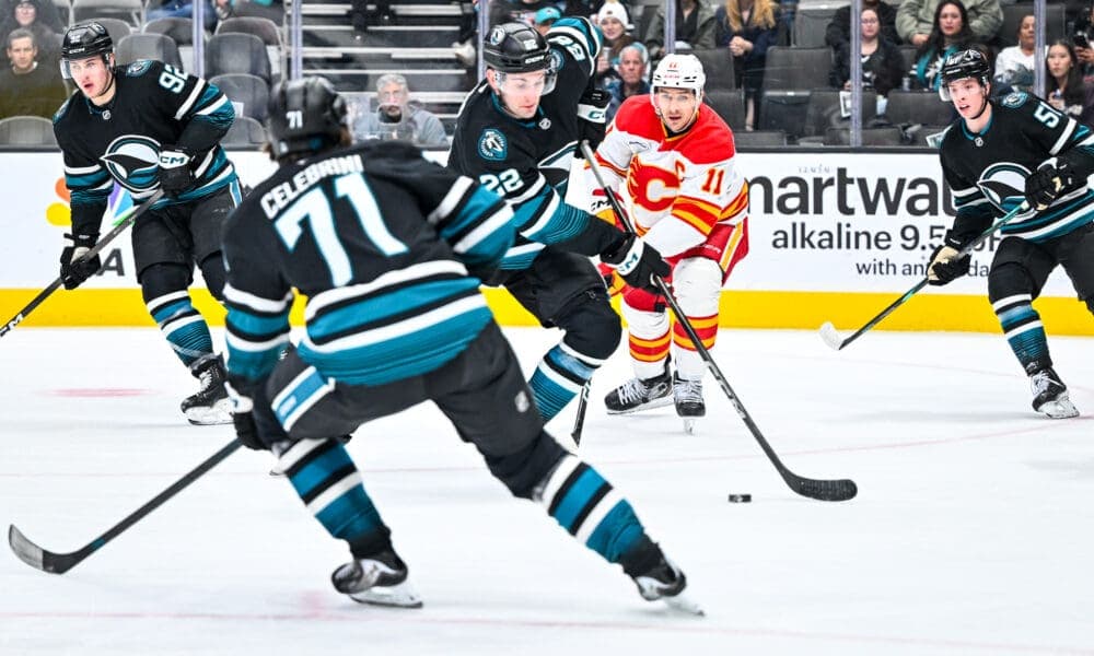 Chernyshov Debuts as Celebrini's 4 Points Lead Sharks to Victory Over Flames